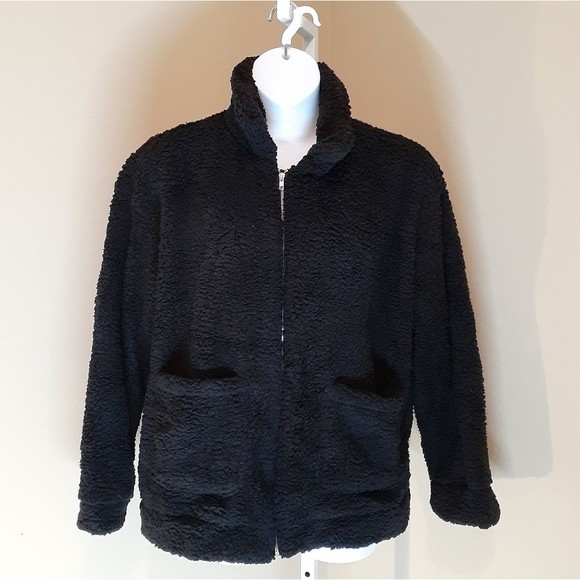 Black Sherpa Zip Up Fleece Teddy Jacket Shacket XL NWOT - Picture 6 of 6